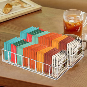 Tasybox clear acrylic tea bag holder on countertop for quick access