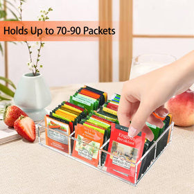 Tasybox clear acrylic tea bag holder displaying organized packets