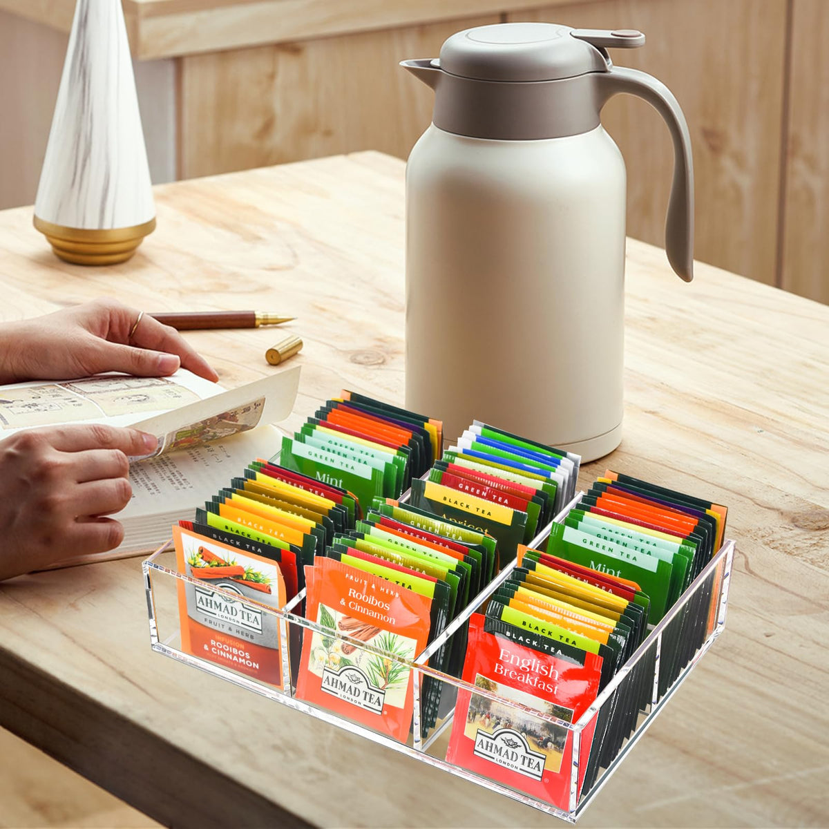 Tasybox large-capacity tea storage holding multiple packets