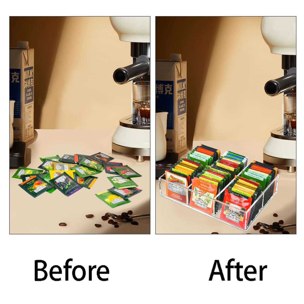 Tasybox tea storage on a kitchen drawer or countertop setup