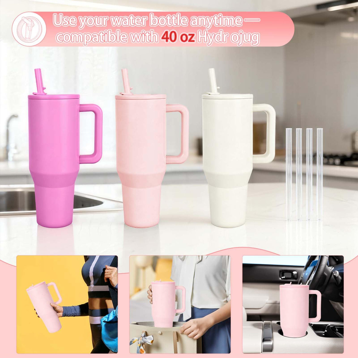 Tatamy easy-clean dishwasher-safe lid with flip straw for HydroJug Traveler