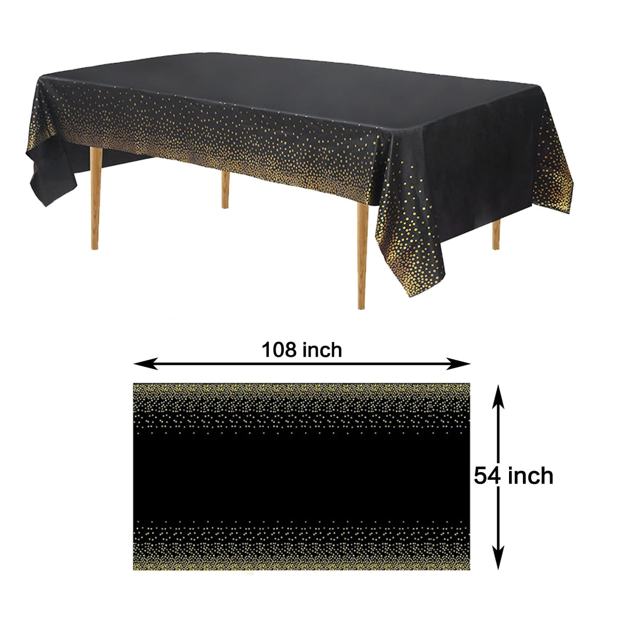 Tatibana black-gold tablecloth close-up reveals glamorous gold dot accents.