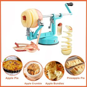 In-use teal Tatida peeler on kitchen counter during prep