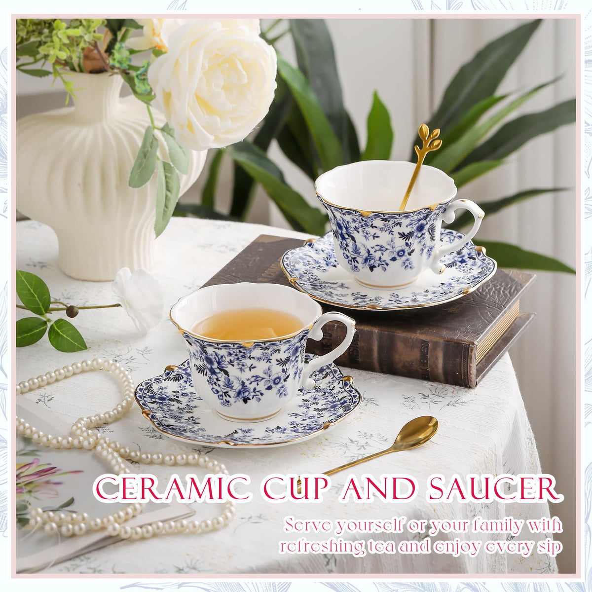 TATSUMI Country Roses spoon detail included with set for easy serving