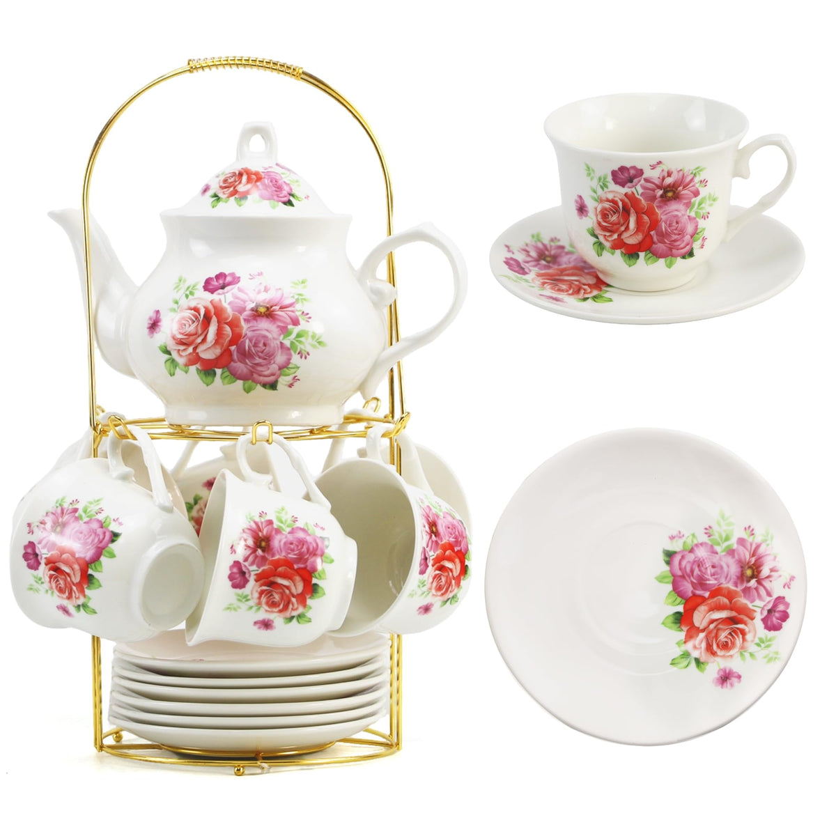 TATSUMI tea set with teapot and golden rack for elegant tea service at home