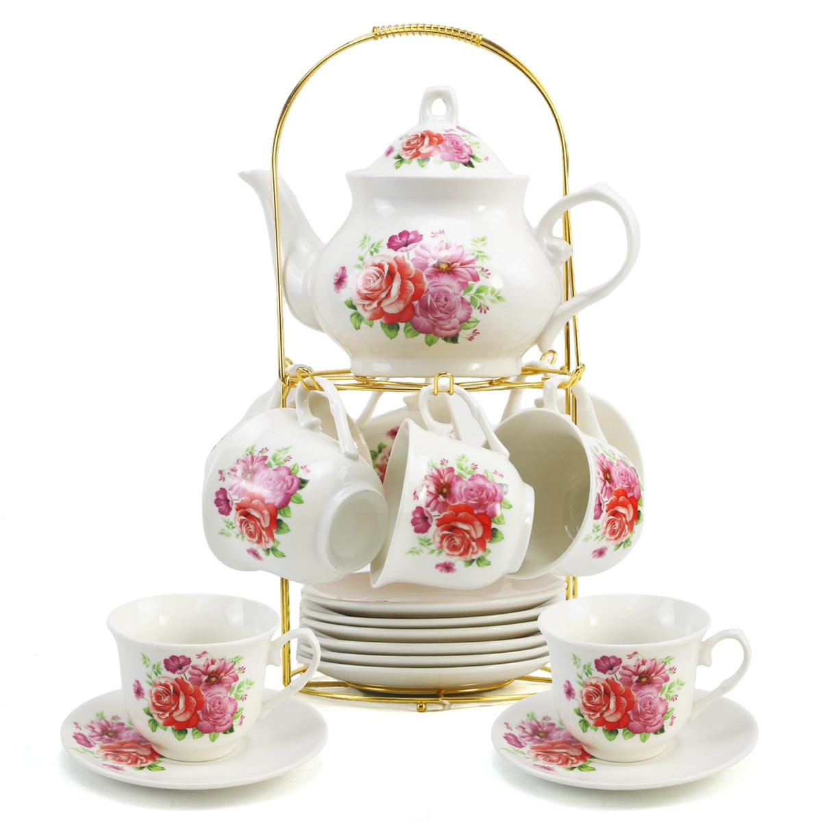 TATSUMI tea set on gold rack for stylish entertaining and gifting