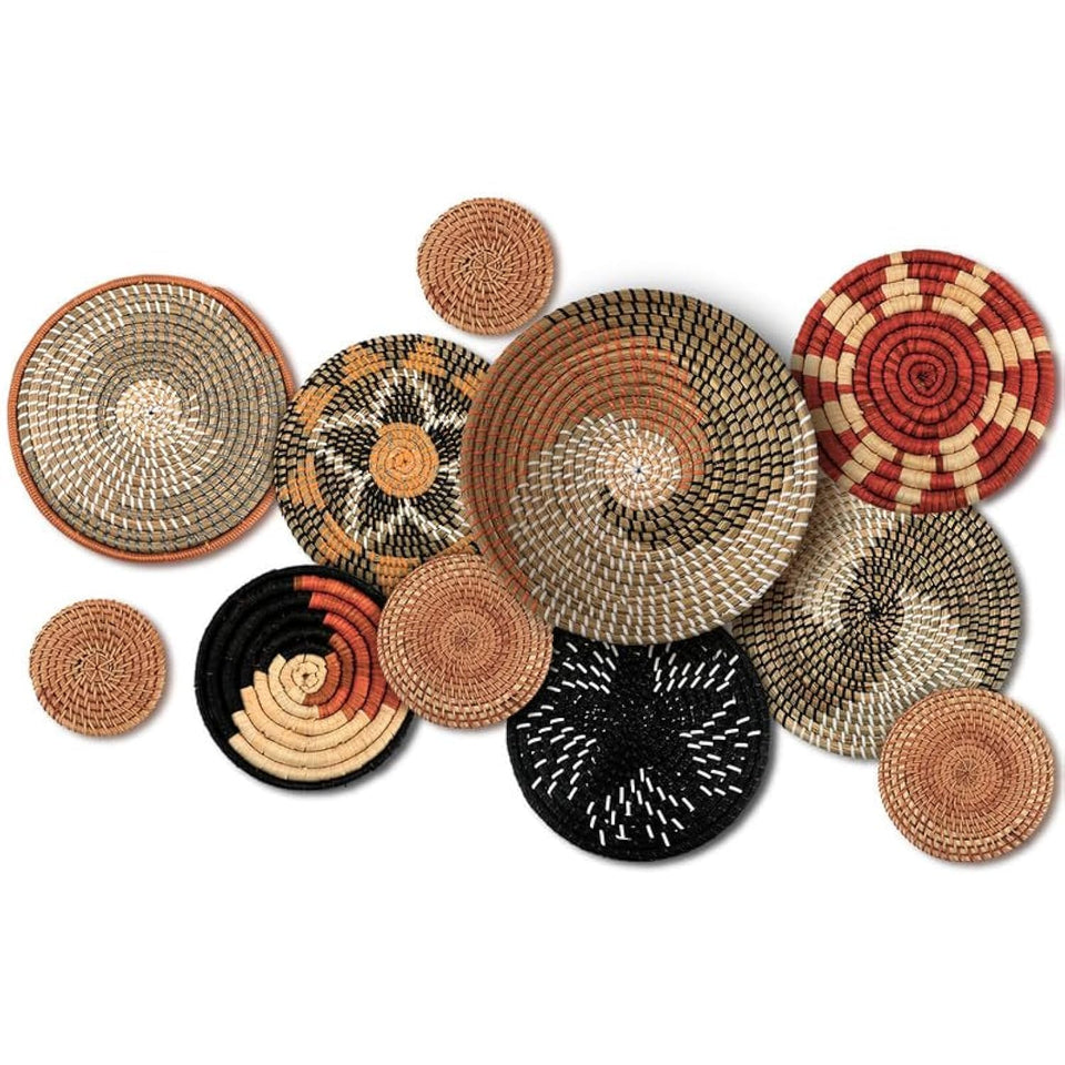 Tatuo boho bulrush round wall basket for rustic decor and light storage