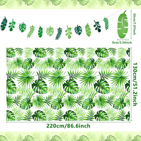 Tatuo Hawaii green leaves tablecloth close-up shows sturdy PE material.