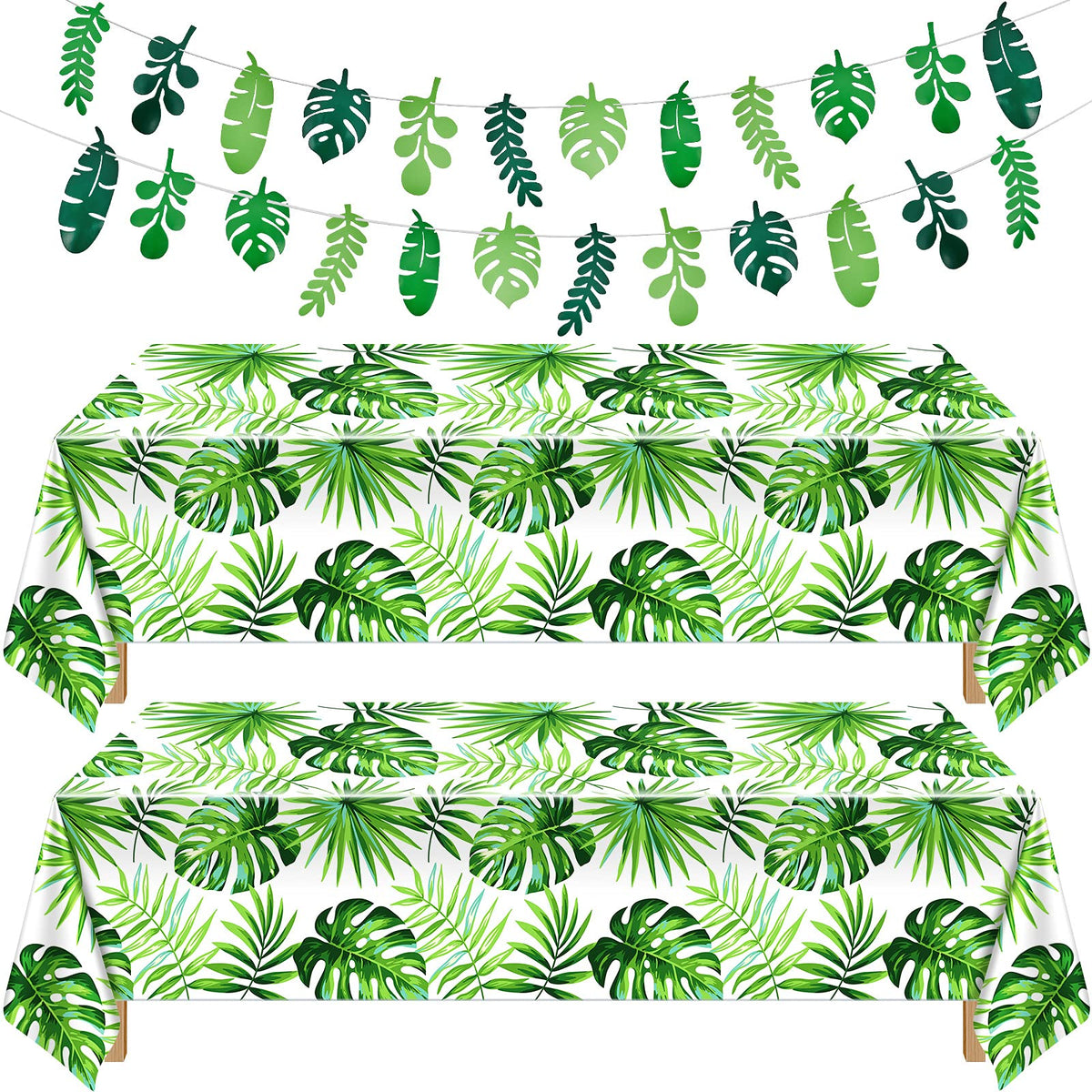Tatuo palm leaf tablecloth displays Hawaii green leaves for large tropical tables.