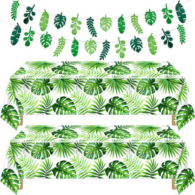 Tatuo palm leaf tablecloth displays Hawaii green leaves for large tropical tables.
