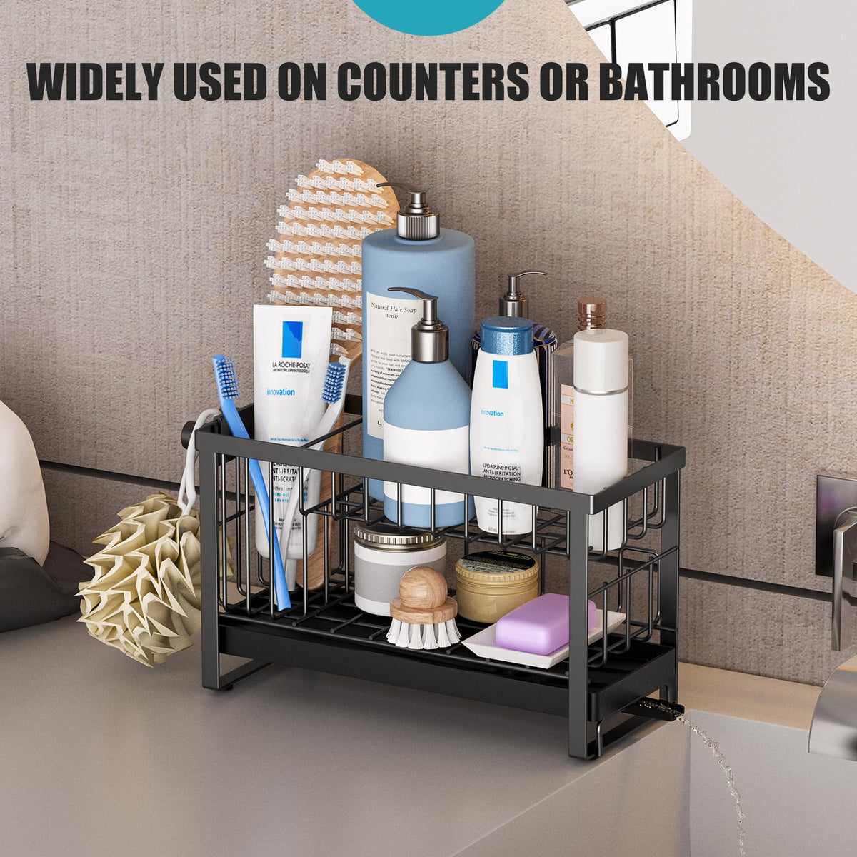 Taugast black kitchen sink organizer complements modern countertops.