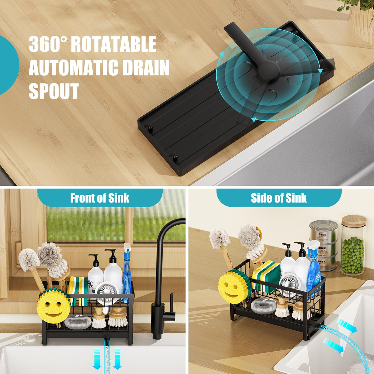 Taugast four-storage areas sink caddy keeps items organized and accessible.