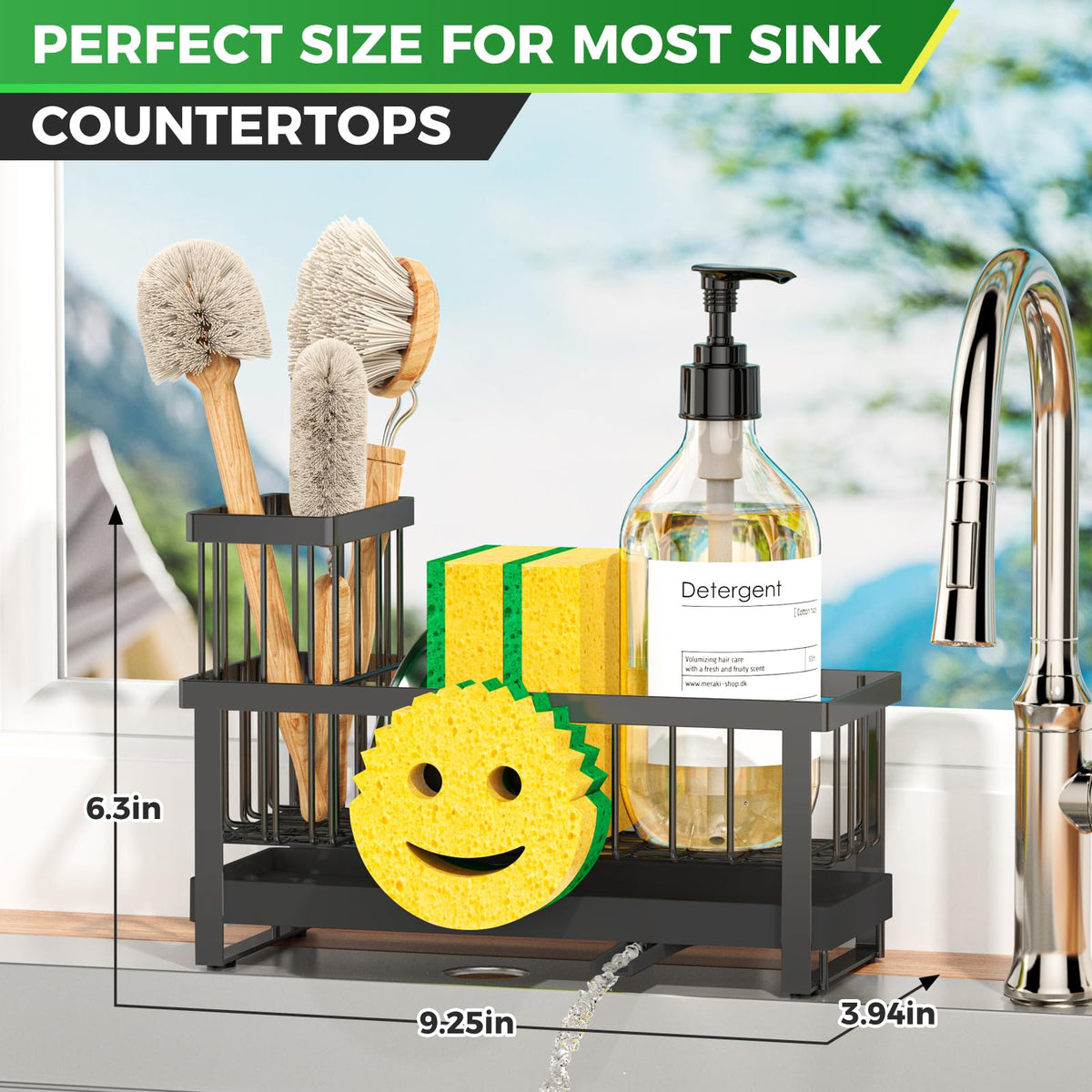 Taugast 3-in-1 kitchen organizer holds sponges brushes and bottles
