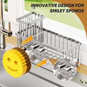 Taugast large-capacity sink organizer neatly stores sponges and soap.