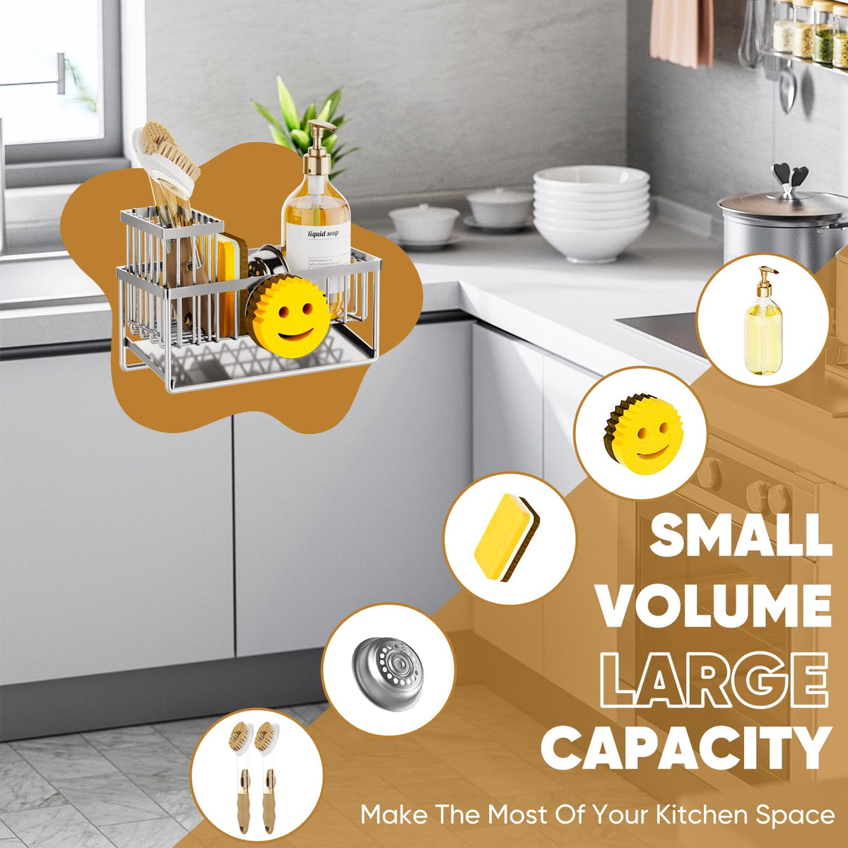 Taugast silver finish complements modern kitchens while reducing clutter.