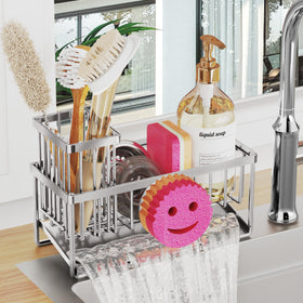 Taugast smiley-face sink caddy keeps sponges organized and countertops dry.