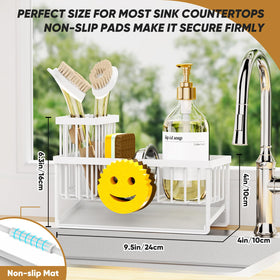 Taugast smiley sink caddy with a removable brush holder for easy cleaning.