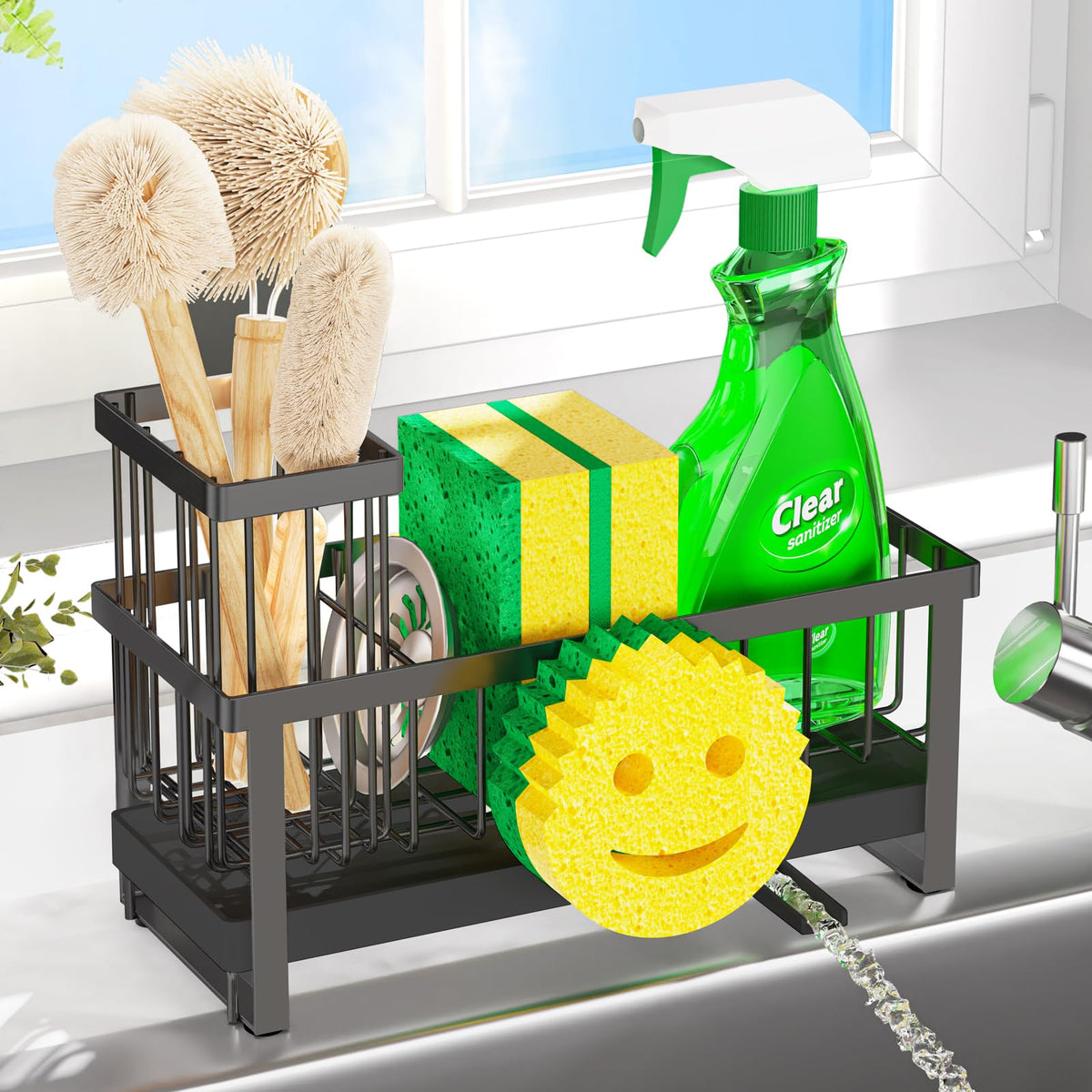 Taugast sponge holder with 360-degree drainage keeps countertops dry