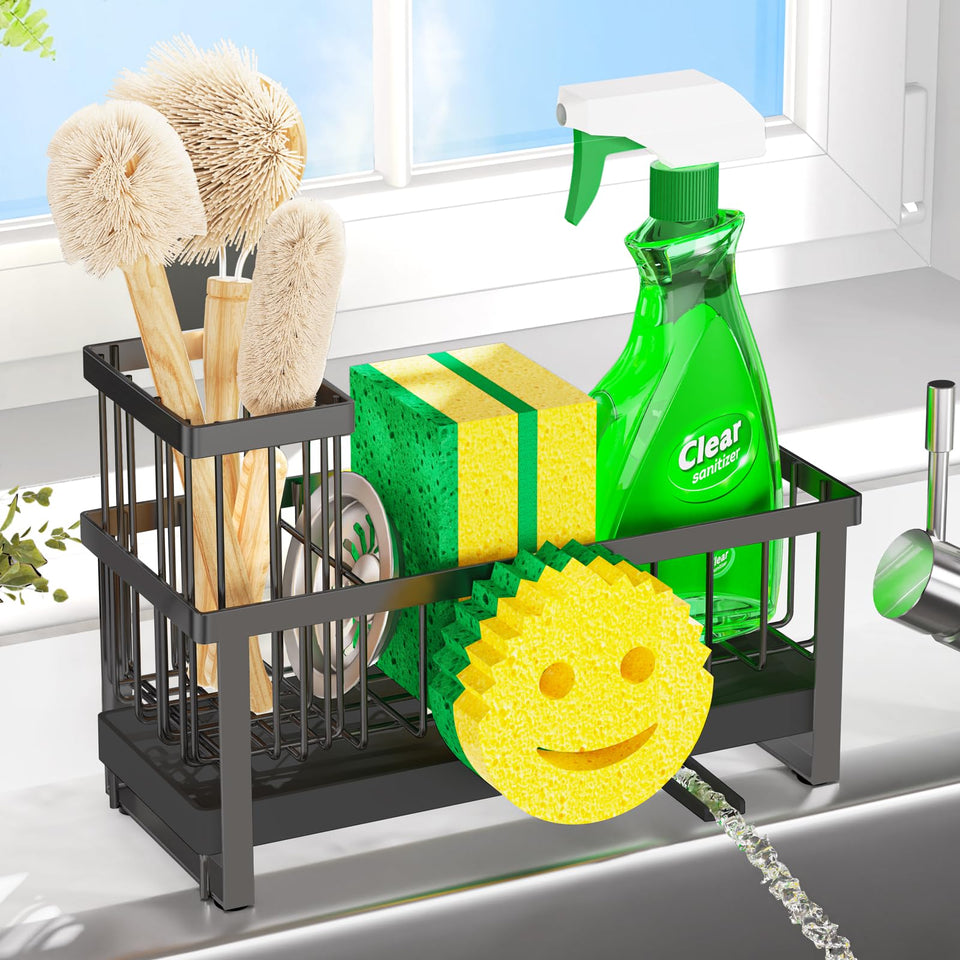 Taugast sponge holder with 360-degree drainage keeps countertops dry