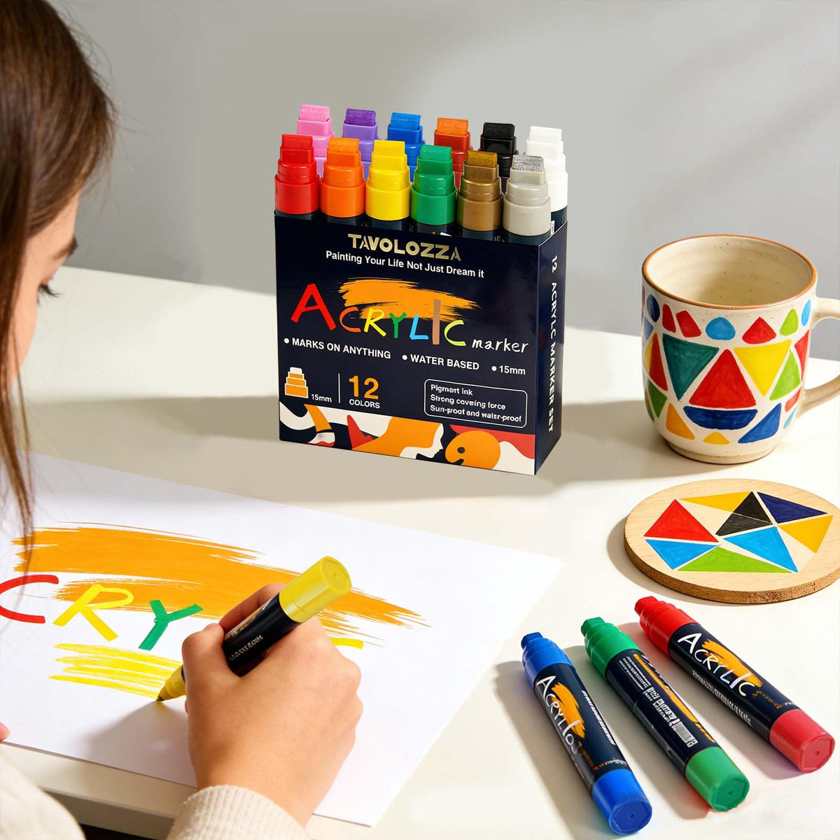Tavolozza Fine Arts jumbo markers on fabric for bold textile designs.