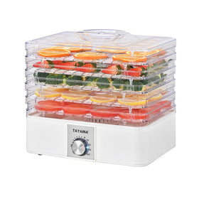 Tayama 5-Tray Dehydrator with clear view demonstrates even heat distribution for healthy snacks.