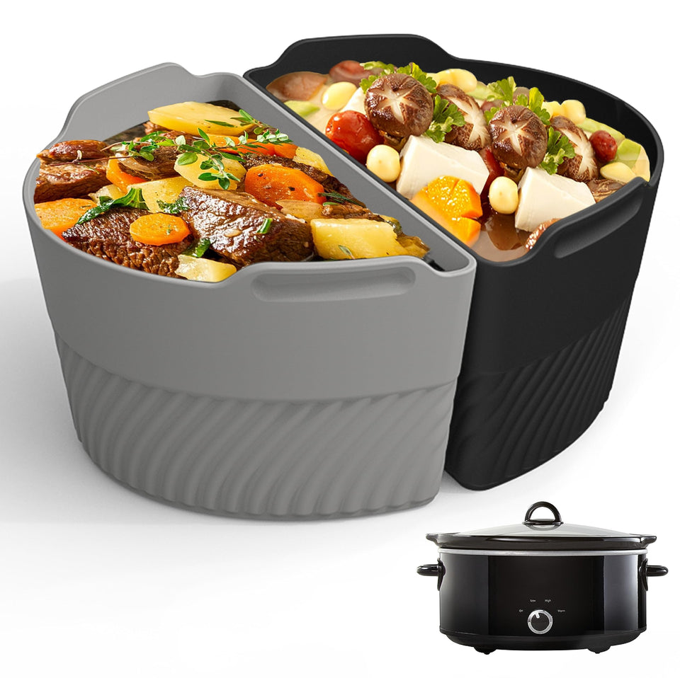 TAYDOIBAN silicone liner for 6qt slow cooker showing dual meals in one pot
