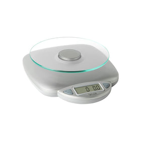 Taylor 11lb digital kitchen scale with glass top for precise baking measurements.
