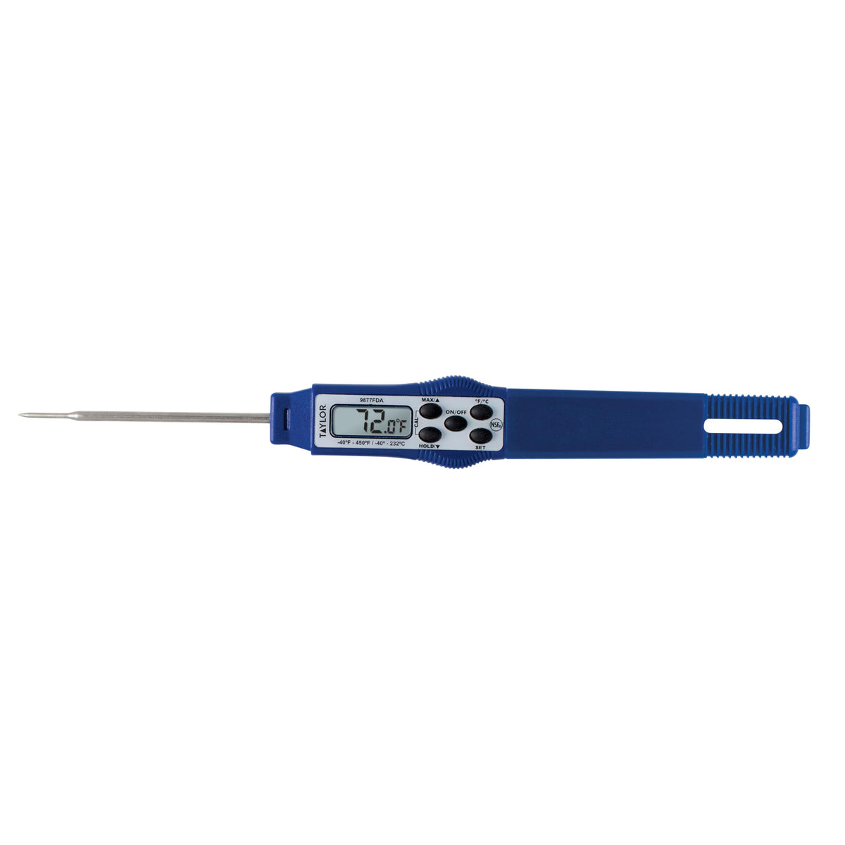 Taylor 9877FDA case with clip keeps the thermometer secure while cooking