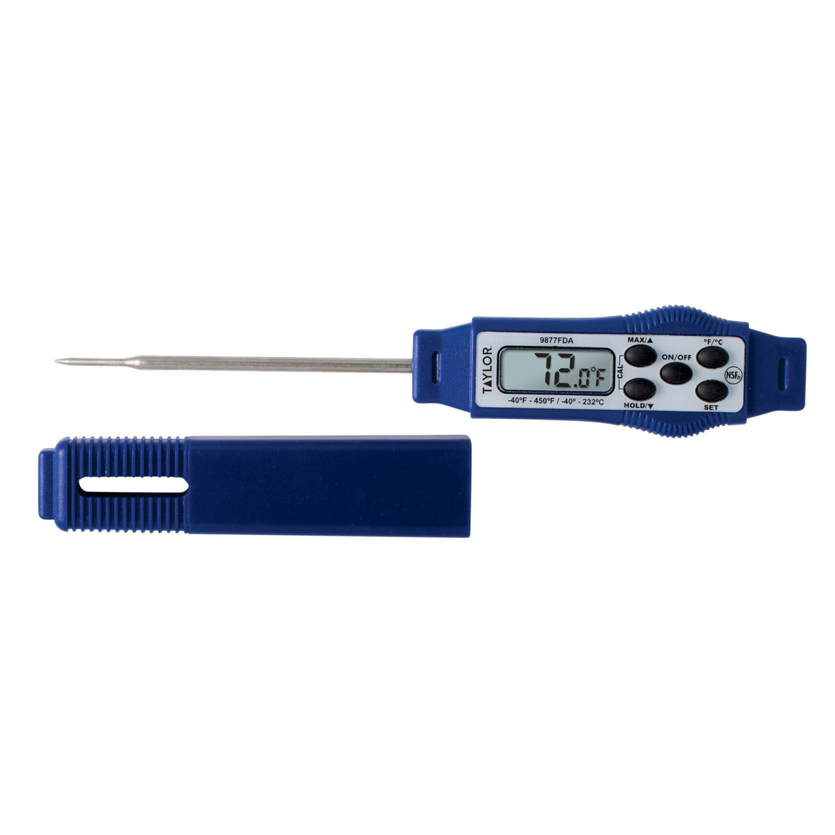 Taylor 9877FDA compact waterproof thermometer front view for quick, precise temperature checks