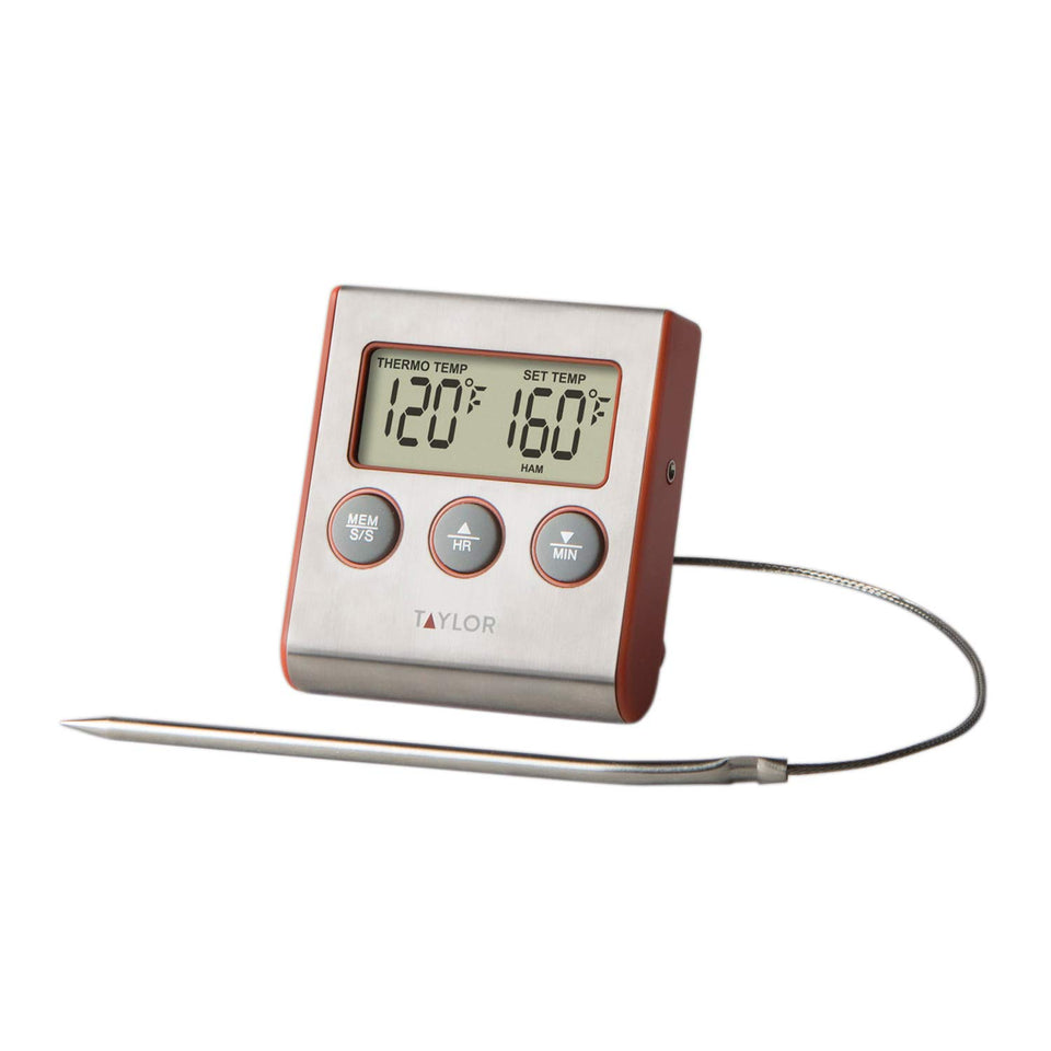 Taylor instant-read wired thermometer with digital display for precise meat temperatures