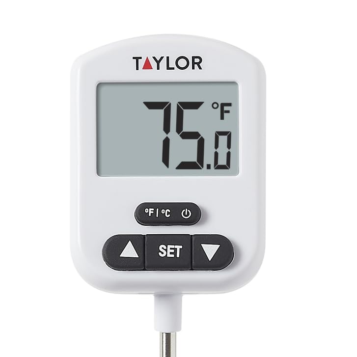 Taylor thermometer in use with green light signaling target heat.