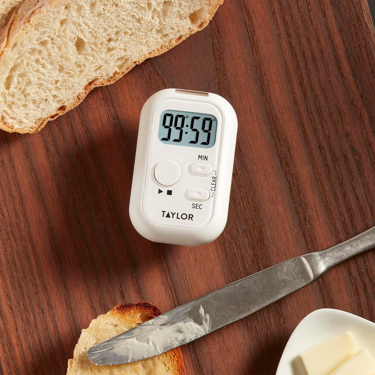 Taylor Multi-Alert timer clip keeps reminders handy while cooking.