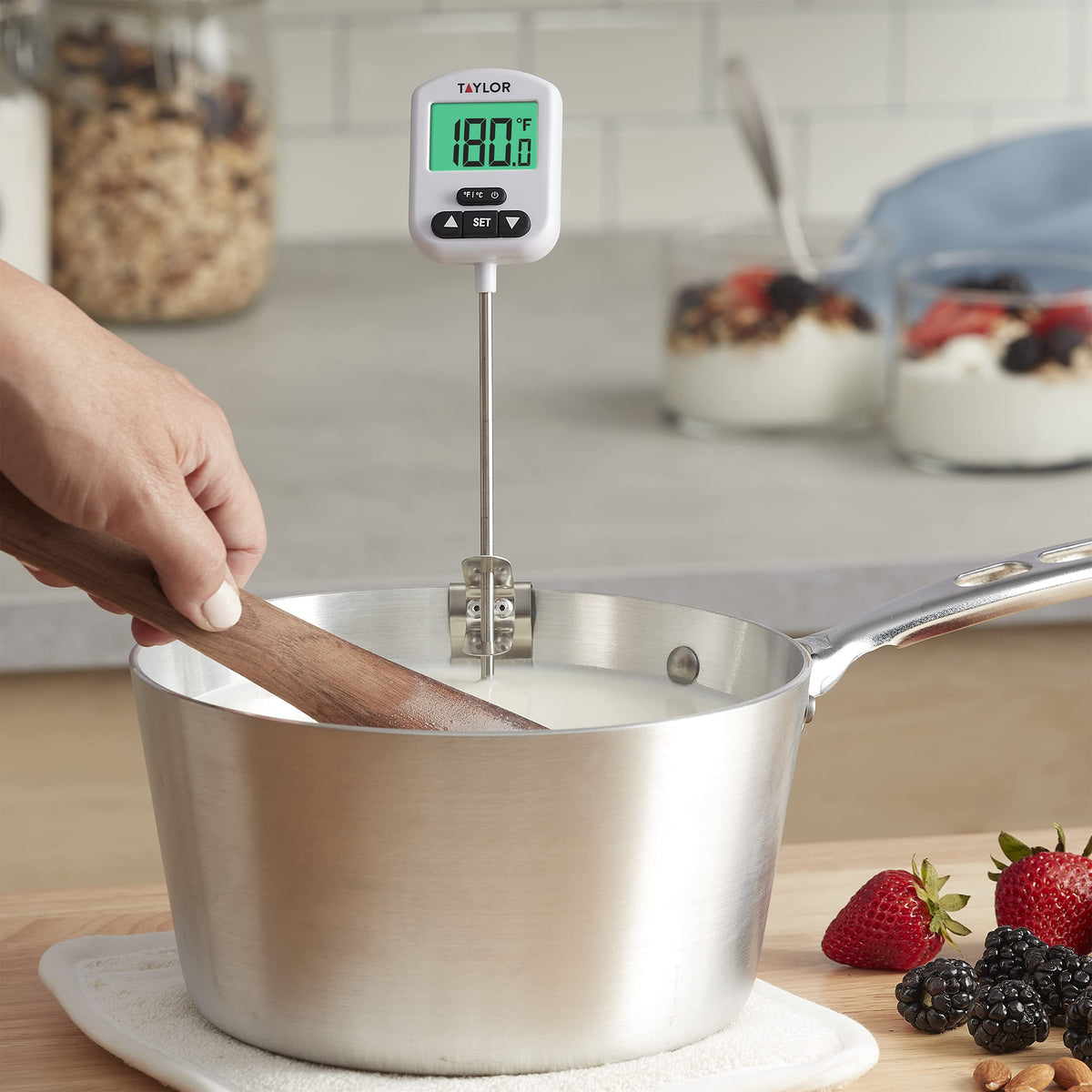 Taylor oil temperature monitor supports donuts, chicken, and other fried treats.