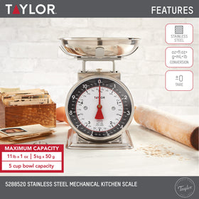 Close-up of the Taylor scale dial showing dual units for easy conversion.