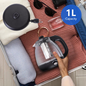 Taylor Swoden kettle in dorm or office kitchen demonstrates compact design