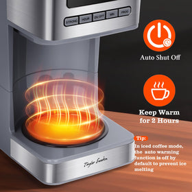 Taylor Swoden anti-drip system prevents spills during brewing.