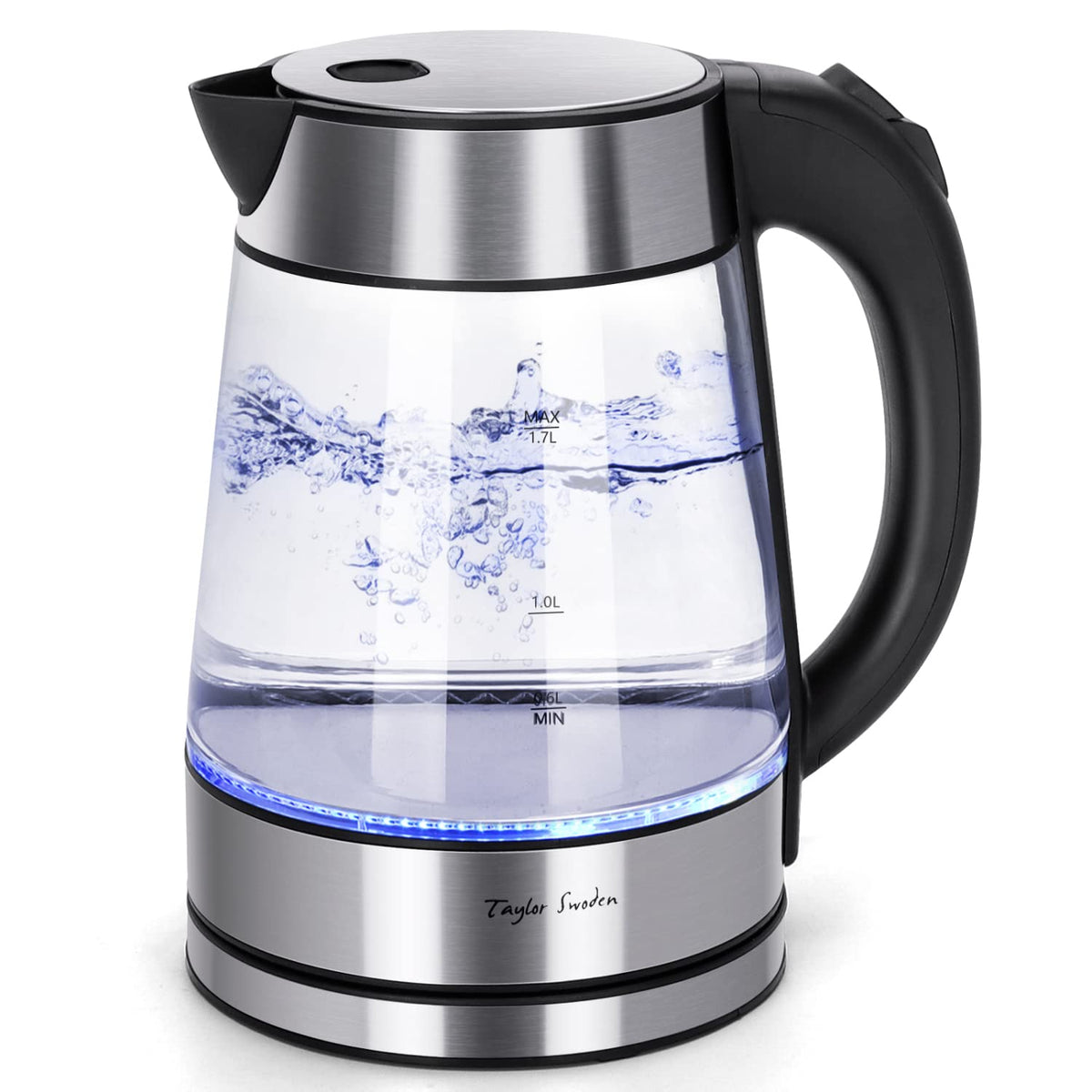 Taylor Swoden glass kettle with clear borosilicate glass and modern design for clean water viewing