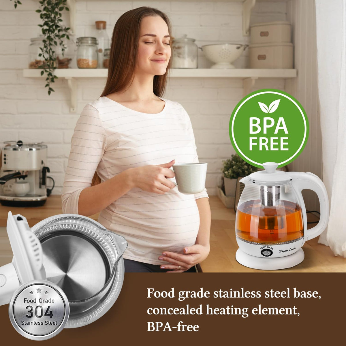 Taylor Swoden BPA-free glass kettle supports clean water and flavor