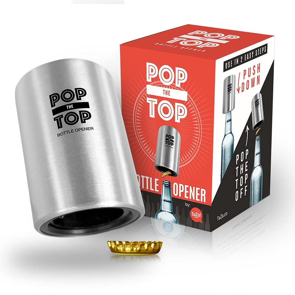 TaZa Pop-the-Top automatic bottle opener on countertop ready for quick beer openings.