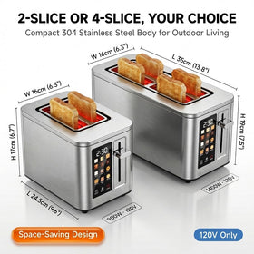 TAZTIR defrost and reheat functions with cancel option for flexible toasting.