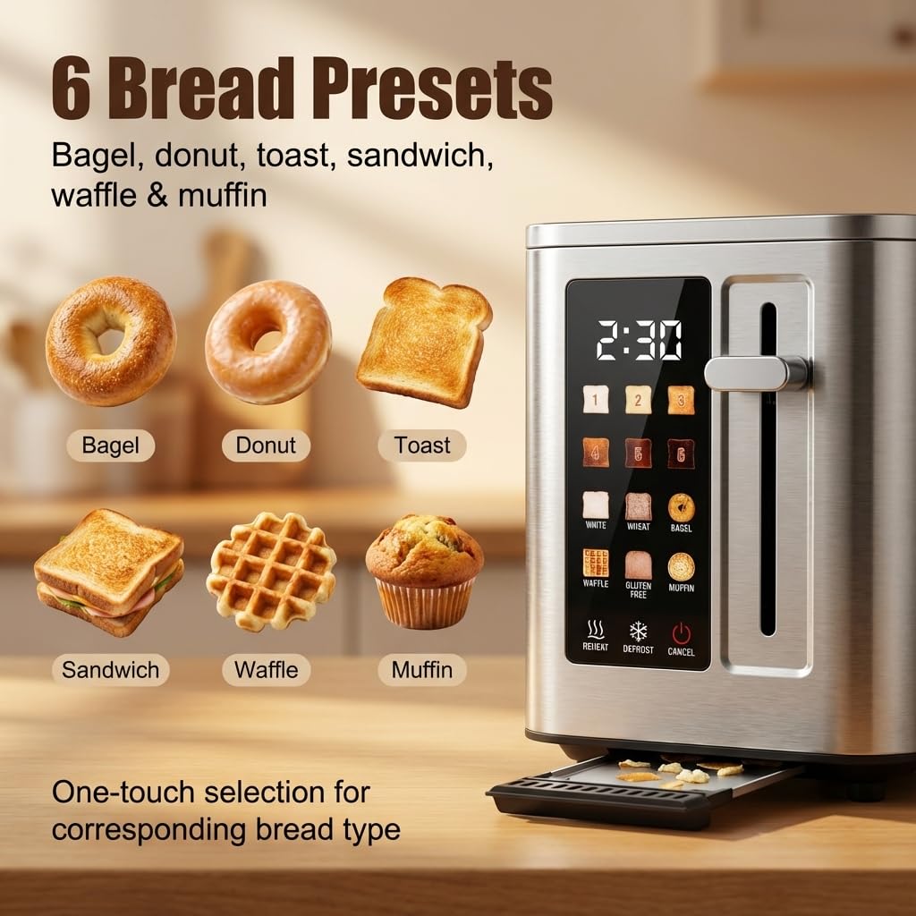 TAZTIR six bread types preset for versatile daily toasting options.