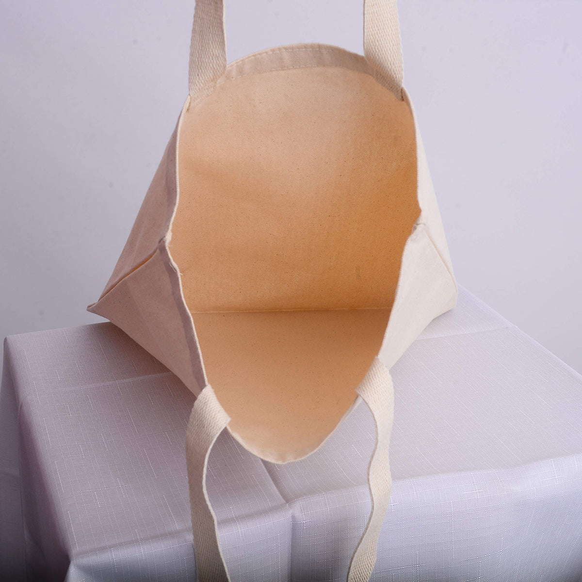 TBF tote bottom-gusset detail highlights extra capacity for bulky items.