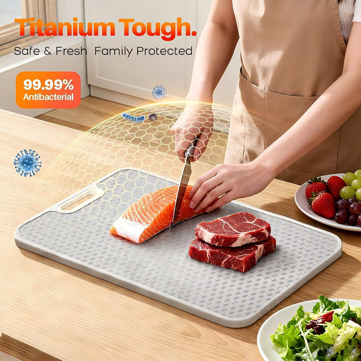 TBFWiCO cutting board showing grinding zone for zest and seasoning prep.