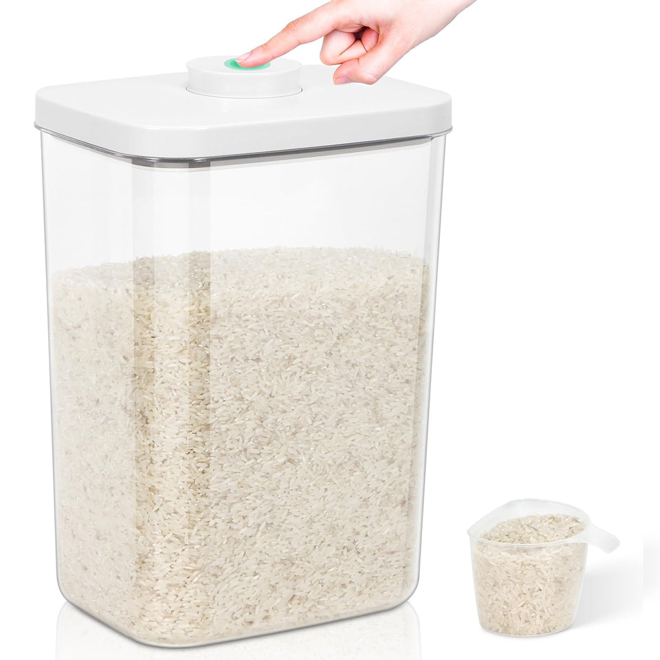 TBMax 6 Qt airtight container for rice with a clear view and freshness seal.