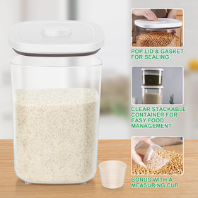 TBMax storage with a pop-up lid enables easy scooping of rice, flour, or cereal.