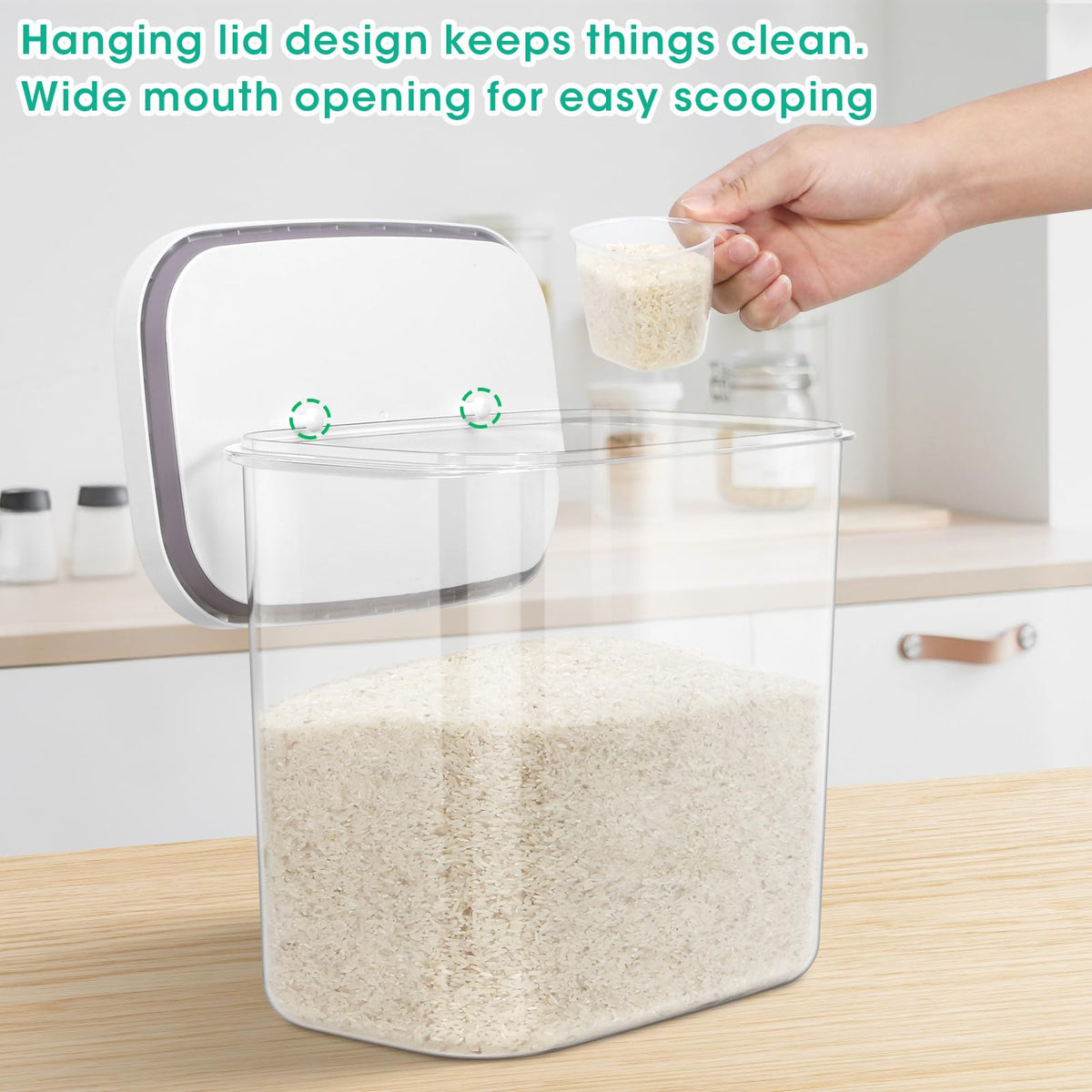 TBMax rice container with airtight lid keeps ingredients fresh.