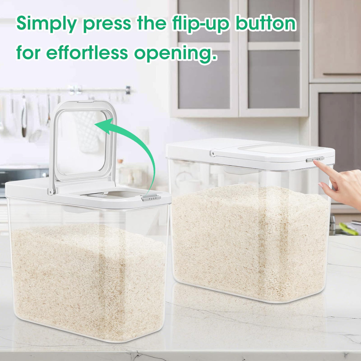 TBMax 25lb capacity container keeps rice neatly stored and fresh longer.