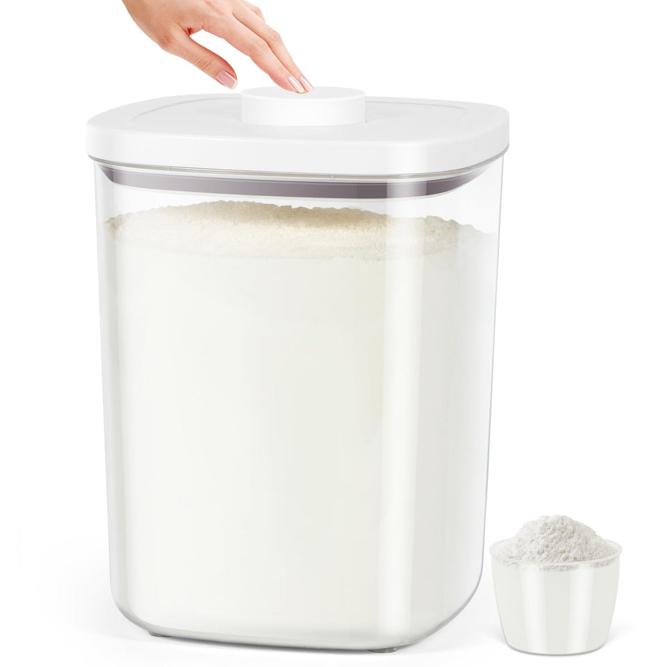 TBMAXS airtight rice container with 20 lb capacity for pantry organization.