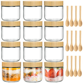 TBWIND 12-pack glass jars with bamboo lids shown for clear, durable storage