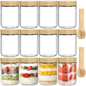 TBWIND 12-pack 16oz glass jars with bamboo lids for versatile meal-prep storage